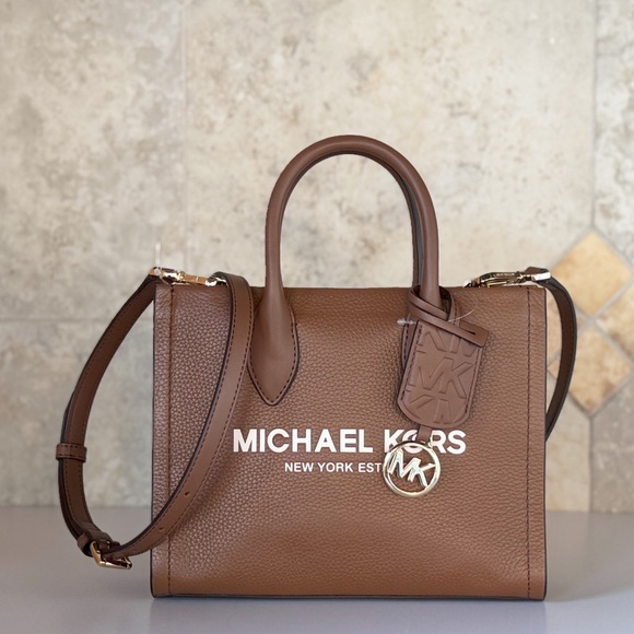 Michael Kors Mirella Small Shopper Tote Shoulder Bag Brown Luggage - Picture 1 of 15